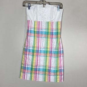 Lilly Pulitzer Strapless Plaid Dress - White, Pink, Green, Blue, Yellow
